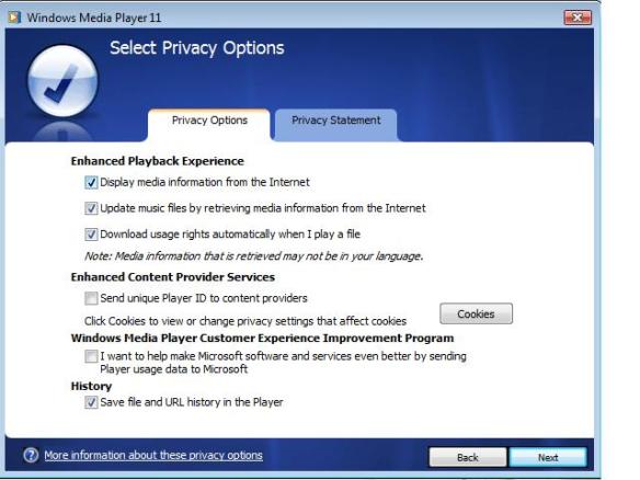selecting privacy options